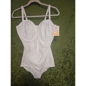 Empire Intimates Vintage White Bodysuit Shapewear 44D Style 1989 Made in USA NWT